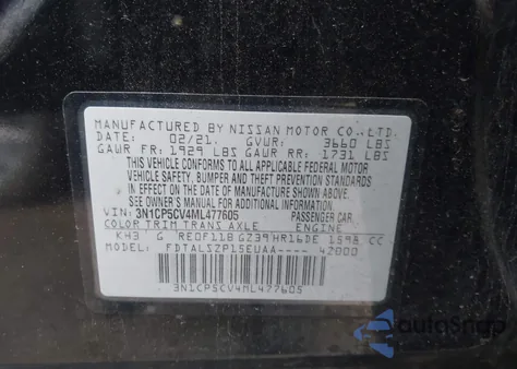 2021 Nissan Kicks Sv Xtronic Cvt из США, поврежденный, VIN 3N1CP5CV4ML477605